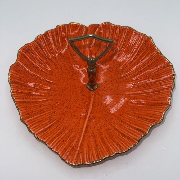 Vintage California Pottery USA Orange/Gold Handled Serving Dish/Tray Tidbits 10” - Picture 9 of 14